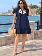 Navy & Cream Linen Blend Shirt Dress - 911 Fashion Boutique