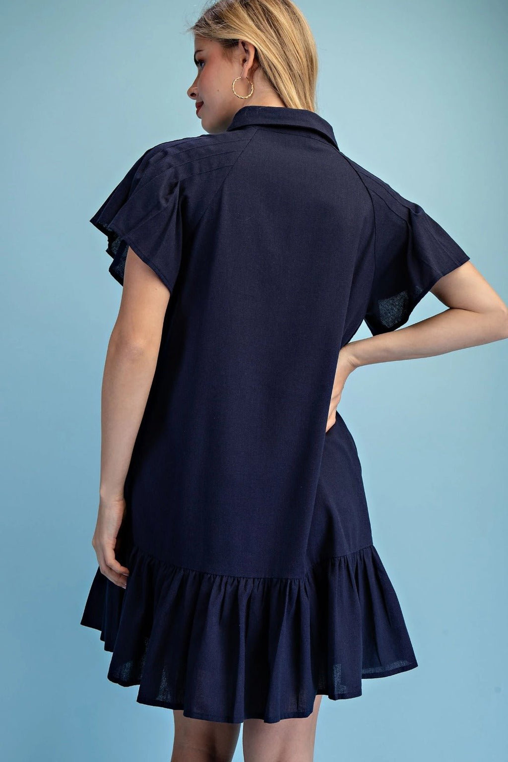 Navy & Cream Linen Blend Shirt Dress - 911 Fashion Boutique