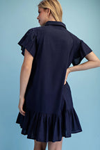 Navy & Cream Linen Blend Shirt Dress - 911 Fashion Boutique