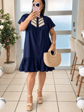 Navy & Cream Linen Blend Shirt Dress - 911 Fashion Boutique