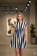 Navy Stripe Elegance Dress - 911 Fashion Boutique