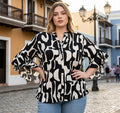 Plus Black Abstract Ruffle Blouse - 911 Fashion Boutique