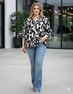 Plus Black Abstract Ruffle Blouse - 911 Fashion Boutique