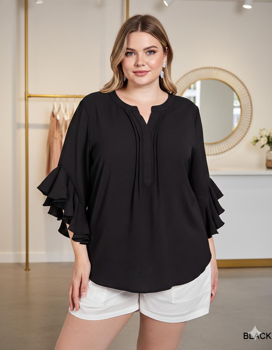 Plus Black Ruffle Sleeve Top - 911 Fashion Boutique