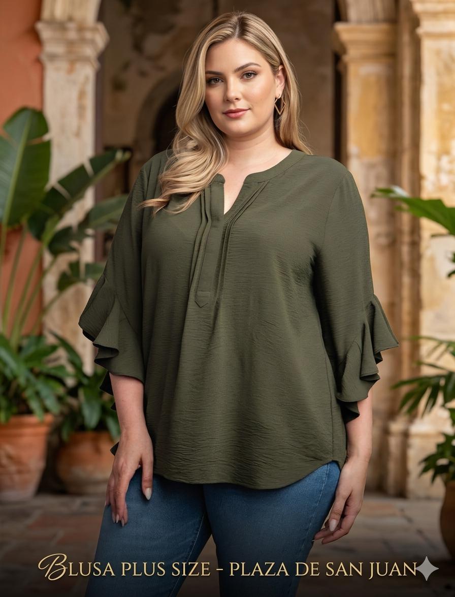 Plus Olive Ruffle Sleeve Top - 911 Fashion Boutique