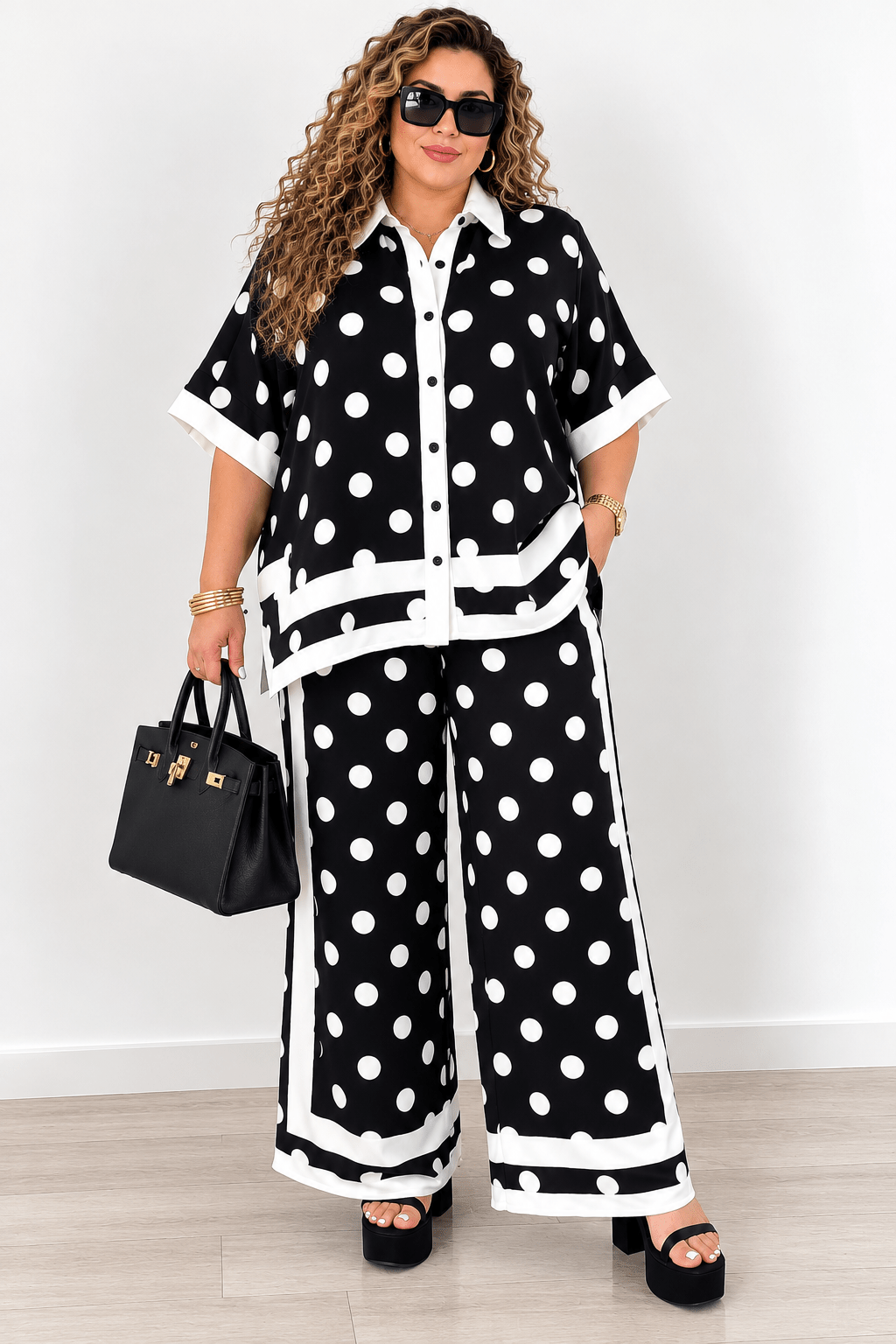 Plus Polka Dot Pants Set – Black & White 🤍🖤 - 911 Fashion Boutique