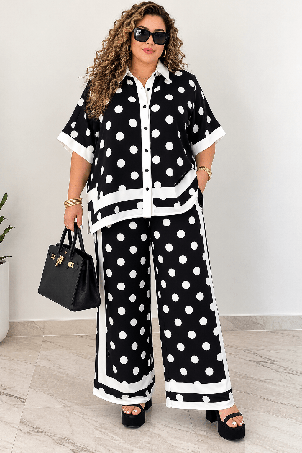 Plus Polka Dot Pants Set – Black & White 🤍🖤 - 911 Fashion Boutique