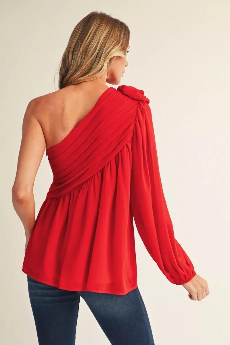Scarlet One-Shoulder Bloom Blouse - 911 Fashion Boutique