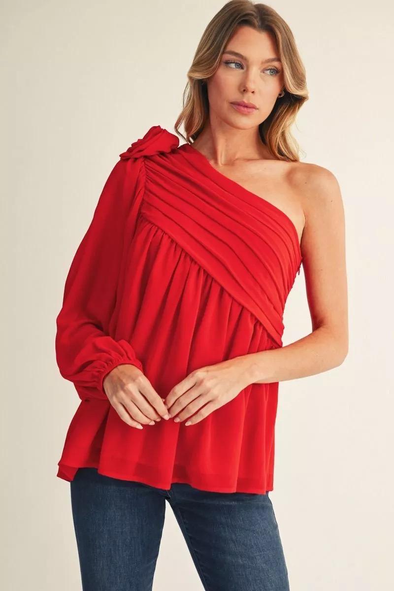 Scarlet One-Shoulder Bloom Blouse - 911 Fashion Boutique
