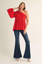 Scarlet One-Shoulder Bloom Blouse - 911 Fashion Boutique