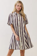 Smoky Black Brush Stripe Shirt Dress - 911 Fashion Boutique
