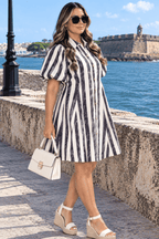 Smoky Black Brush Stripe Shirt Dress - 911 Fashion Boutique
