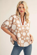 Taupe Dot Elegance Top - 911 Fashion Boutique