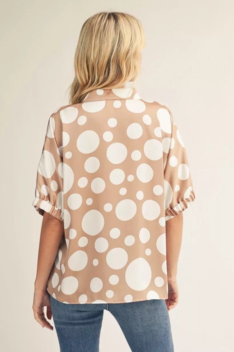 Taupe Dot Elegance Top - 911 Fashion Boutique