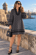 Vestido Audrey Gris - Polka Dots con Contraste Negro | Mangas Puff 100% Algodón - 911 Fashion Boutique